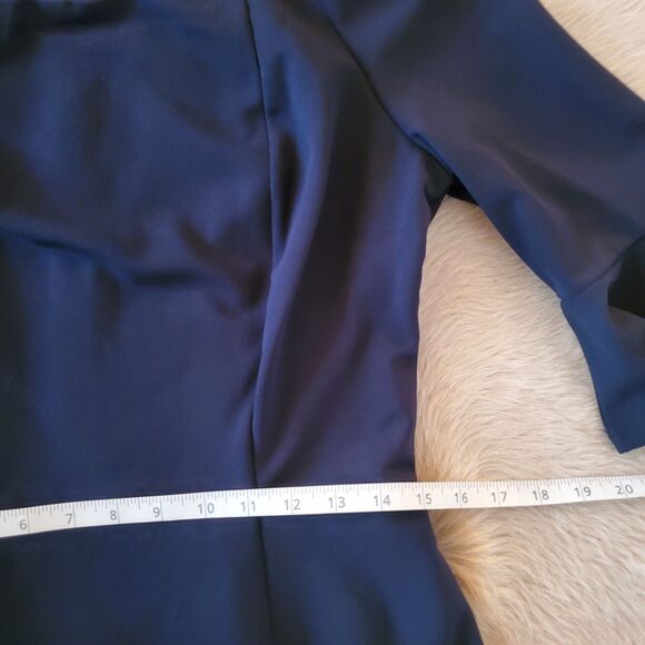 NWT ABS Collection Womens Sheath Dress Size10 Navy Blue Bell Sleeve Off Shoulder - Picture 7 of 14